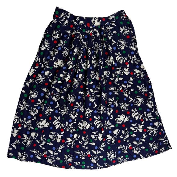 Vintage 80s Pendleton Knee High Skirt Women's 6 Blue Floral Polka Dots - Picture 1 of 7